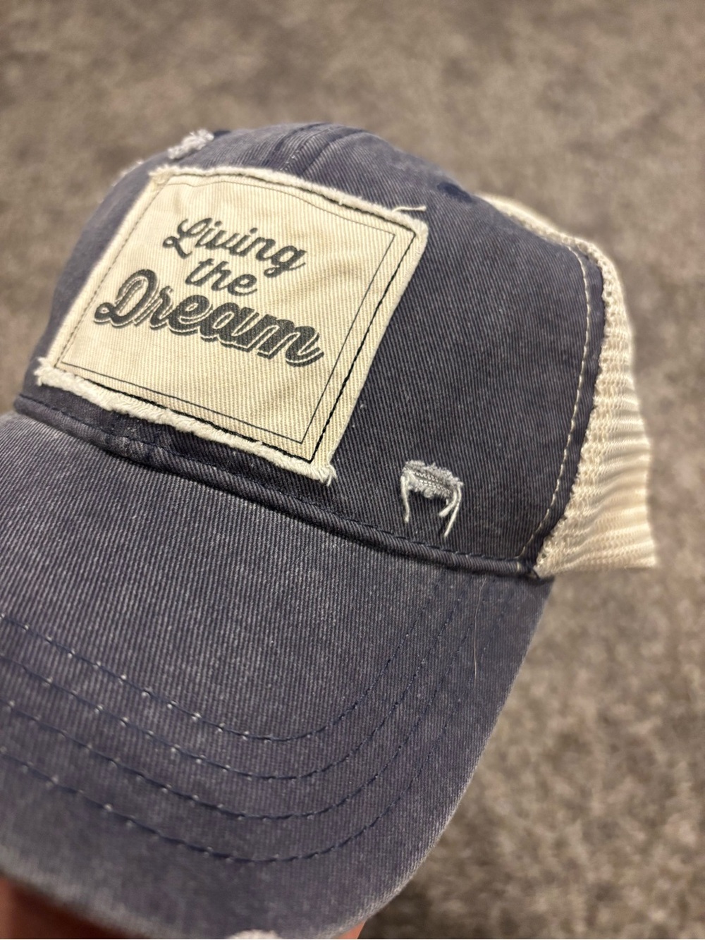 Living the Dream Distressed Trucker Cap - Navy & Cream - Picture 2 of 5